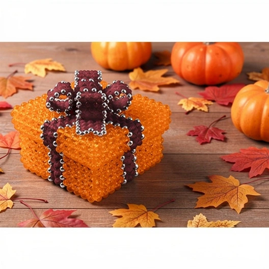 Warm Orange Beaded Box with Brown Bow for Fall Decorating