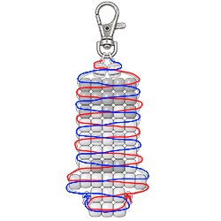 Free Frankenstein Halloween pony bead keychain pattern showing the red and blue cord paths through each row of beads.