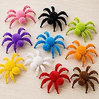 Small image of an assortment of colorful spiders made with bump chenille, pipe cleaners and pom poms.