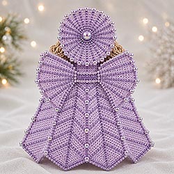 Purple Plastic canvas Angel decorated with pearls. Back View.