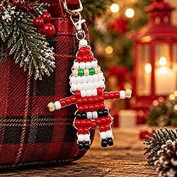 Beaded Santa Claus Christmas tree ornament made with pony beads. Free pony bead Santa pattern with illustrated instructions for making Christmas ornaments and decorations.